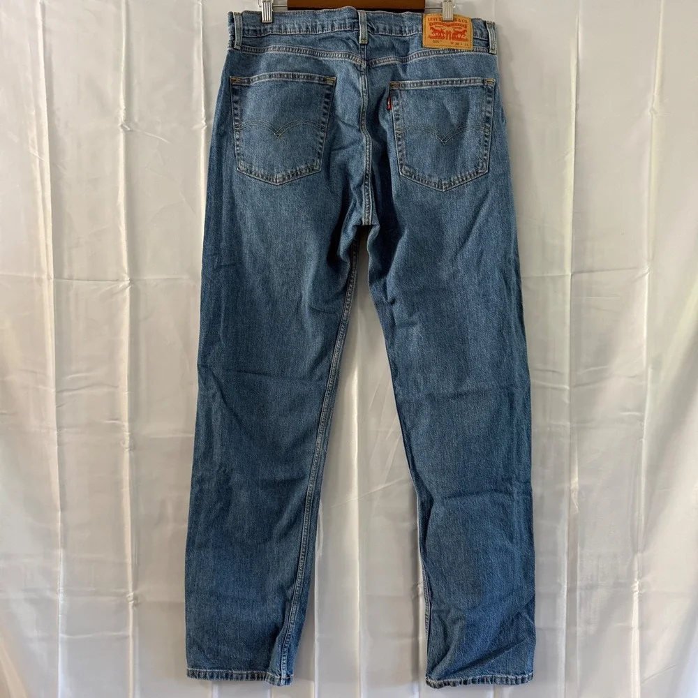 Levis 505 Regular‎ Fit Straight Leg Mens Jeans Blue Medium Wash 36x34 red tab